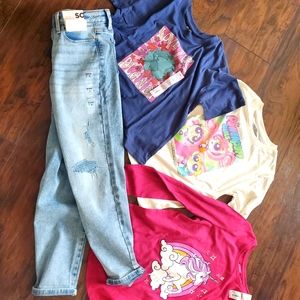 Girls bundle lot tees long shirt short jeans 10 12 Sonoma unicorn power puff lov